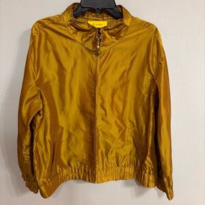 St. John Metallic Mustard Gold High Collar Zip-up Lightweight Jacket - Sz L EUC